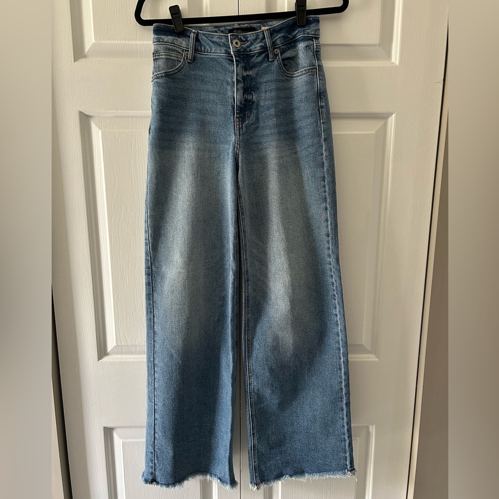 BCBGeneration Blue Wide Leg Frayed Hem Jeans